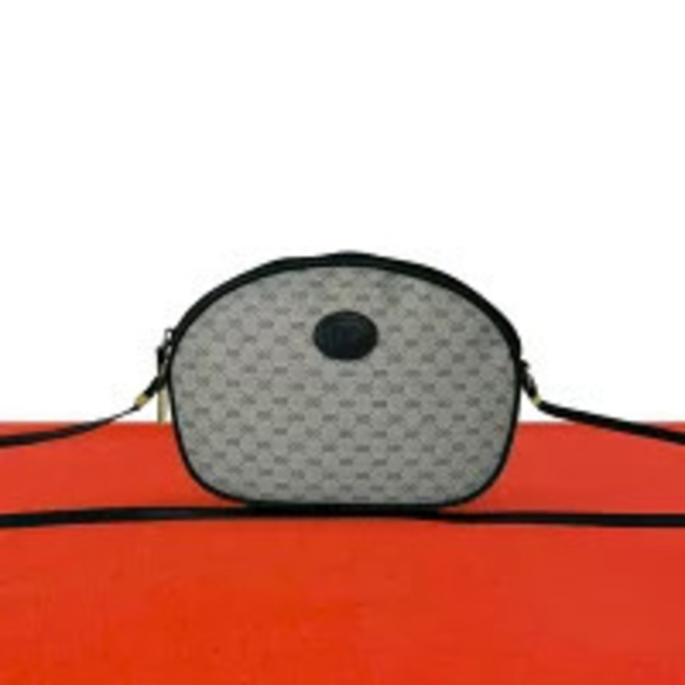 Gucci GG Canvas Zip Messenger Crossbody Bag Leather Navy Blue